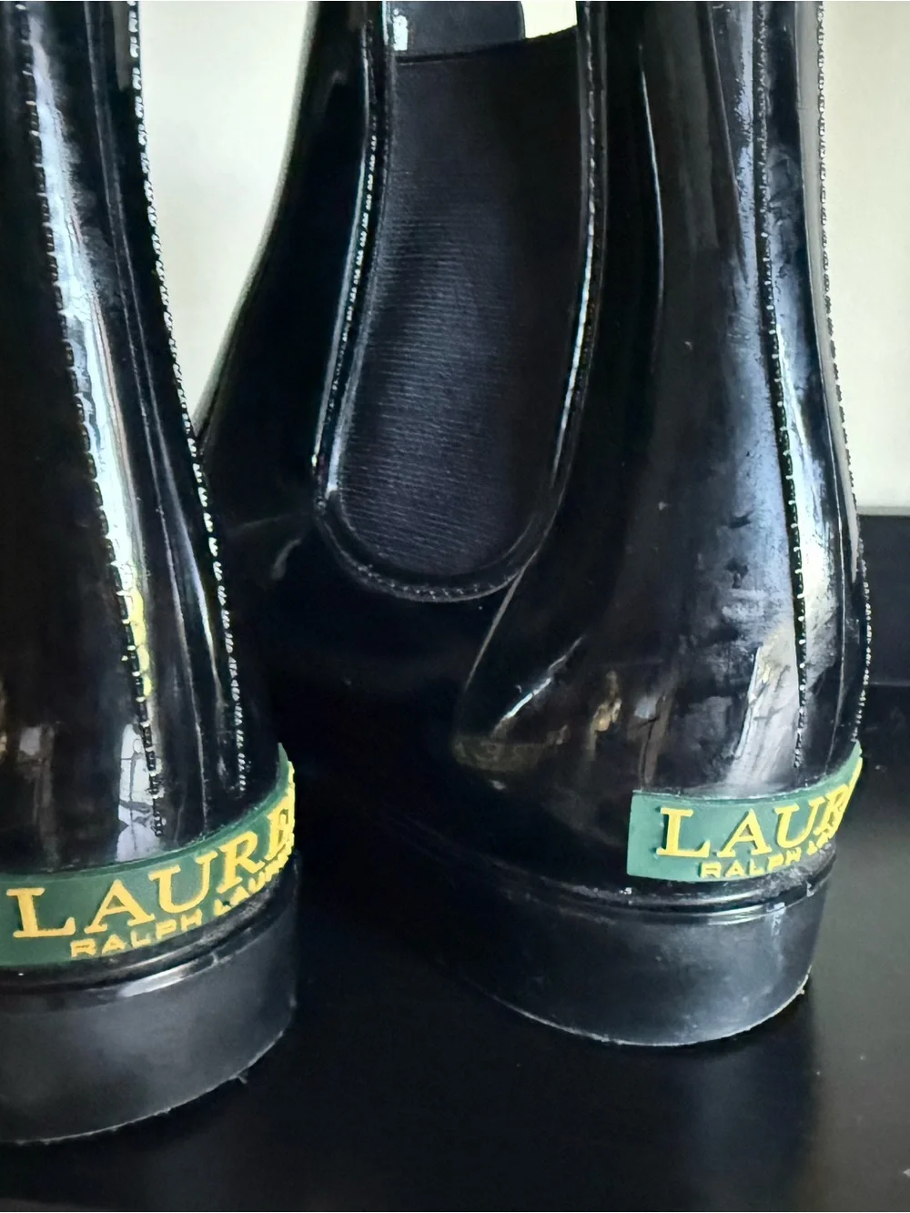 LAUREN Ralph Lauren Black Chelsea Rain Boots Glossy Size 6